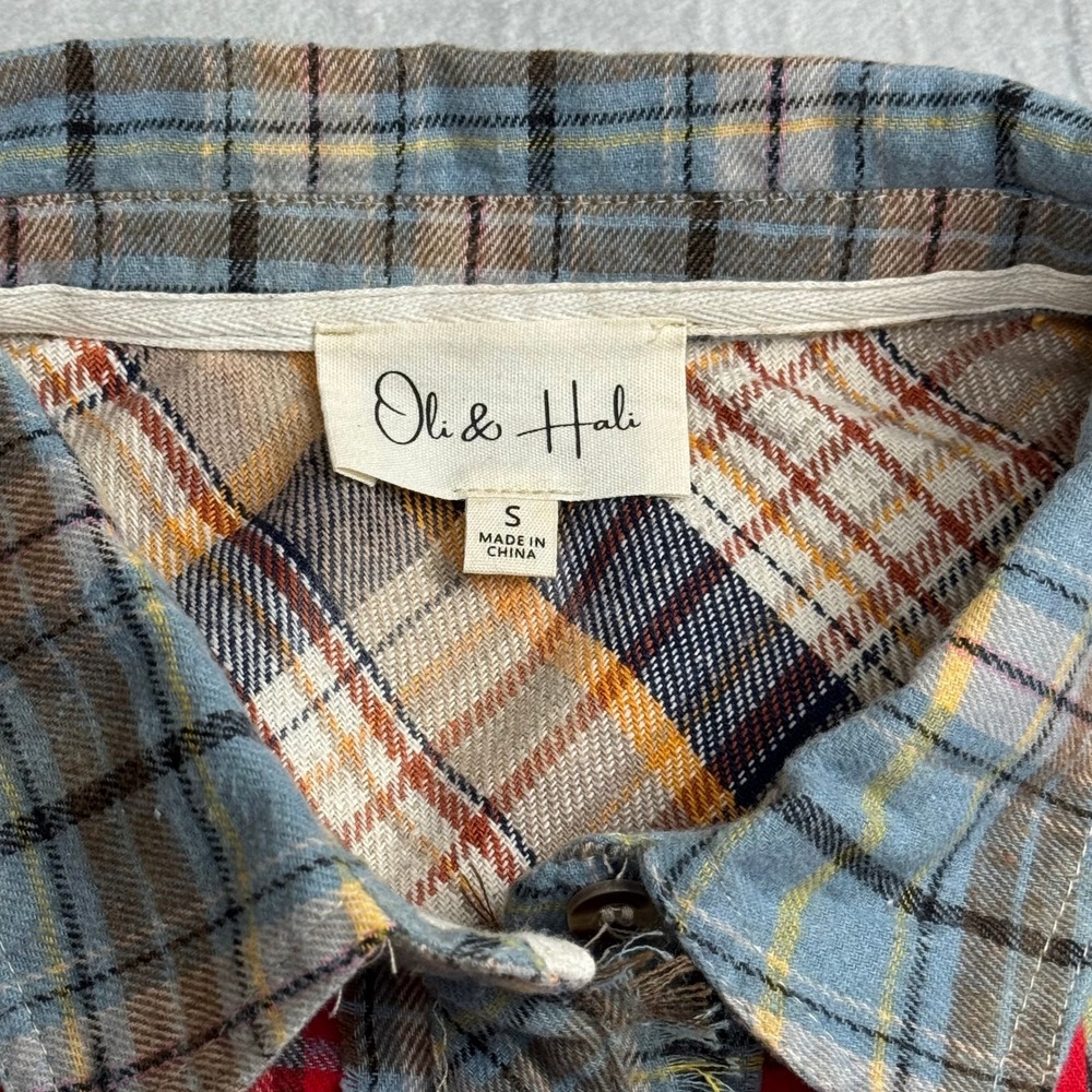 Patchwork Bleached Flannel Plaid Cotton Shirt Fra… - image 3